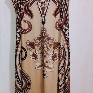 Sundress In Camel With Black And Brown Neutrals. Size XL